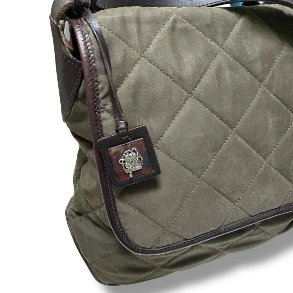 Quilted Olive Green Lauren Ralph Lauren Crossbody Bag Leather Trim - Picture 3 of 8
